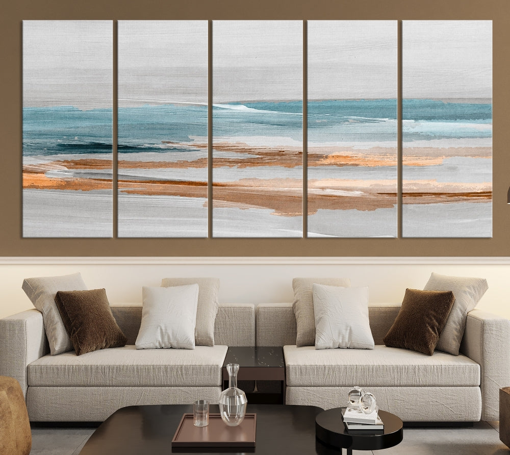 Abstract Ocean Painting, Large Canvas Wall Art, Beach Landscape Wall Art, Coastal Artwork