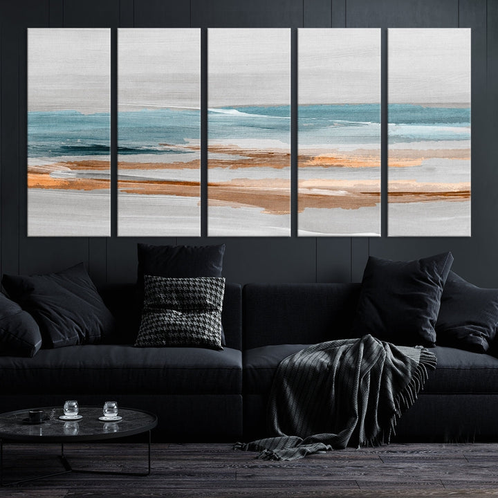 Abstract Ocean Painting, Large Canvas Wall Art, Beach Landscape Wall Art, Coastal Artwork