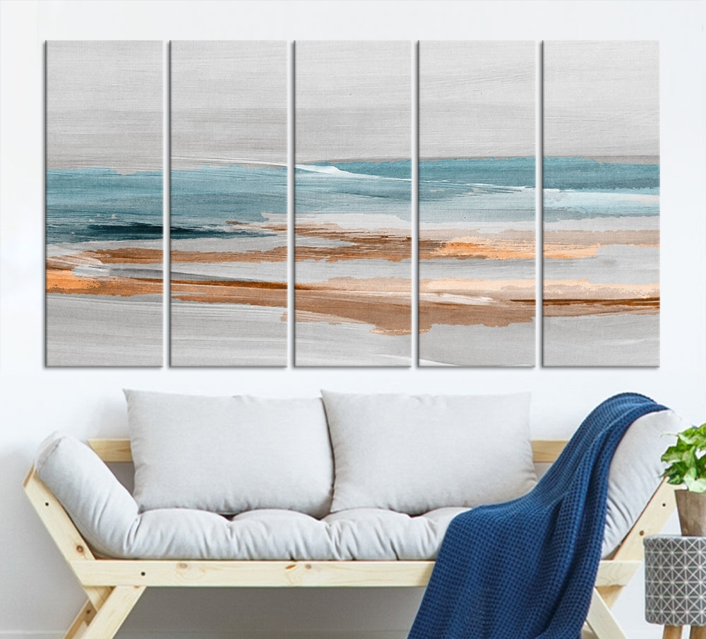 Abstract Ocean Painting, Large Canvas Wall Art, Beach Landscape Wall Art, Coastal Artwork