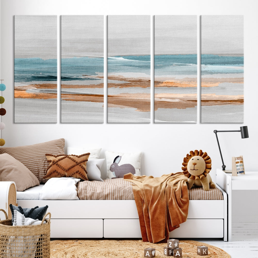 Abstract Ocean Painting, Large Canvas Wall Art, Beach Landscape Wall Art, Coastal Artwork