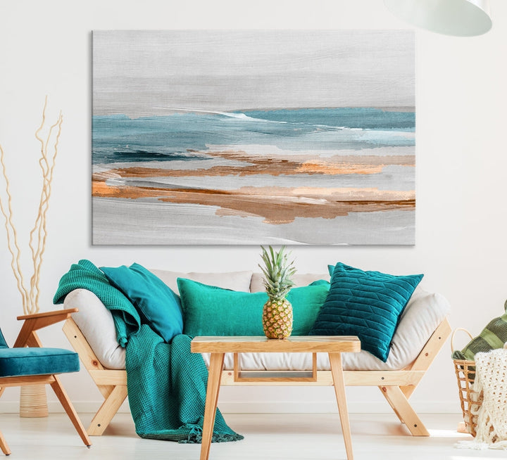 Abstract Ocean Painting, Large Canvas Wall Art, Beach Landscape Wall Art, Coastal Artwork