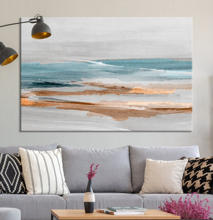 Abstract Ocean Painting, Large Canvas Wall Art, Beach Landscape Wall Art, Coastal Artwork