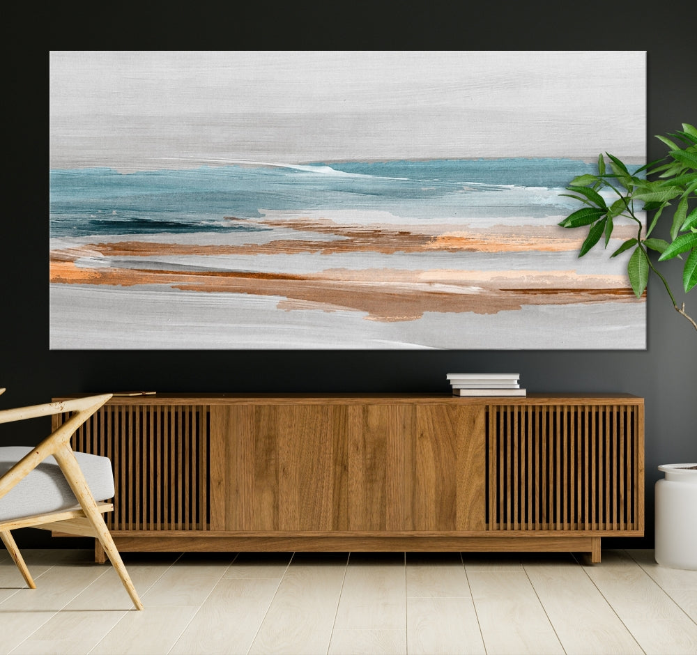 Abstract Ocean Painting, Large Canvas Wall Art, Beach Landscape Wall Art, Coastal Artwork