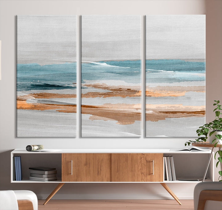 Abstract Ocean Painting, Large Canvas Wall Art, Beach Landscape Wall Art, Coastal Artwork