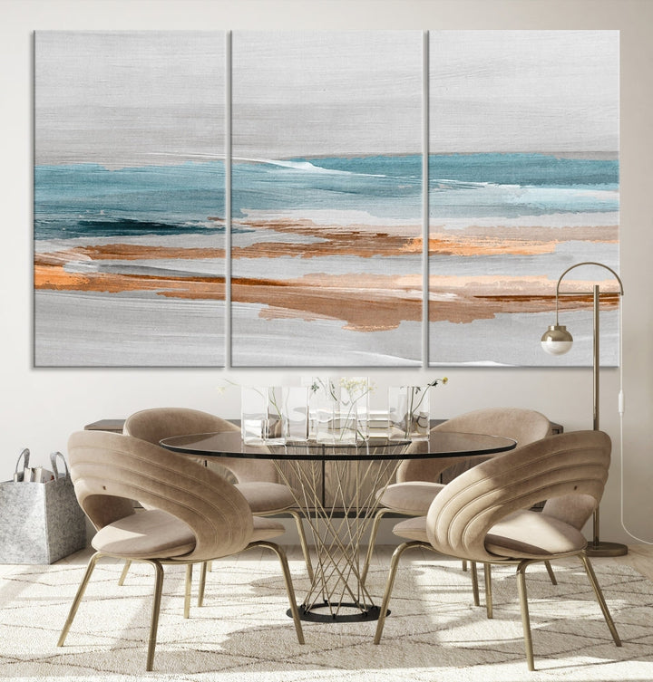 Abstract Ocean Painting, Large Canvas Wall Art, Beach Landscape Wall Art, Coastal Artwork