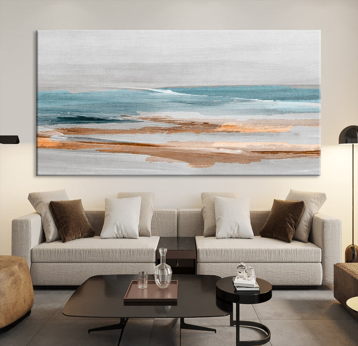 Abstract Ocean Painting, Large Canvas Wall Art, Beach Landscape Wall Art, Coastal Artwork