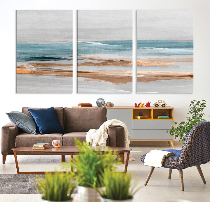 Abstract Ocean Painting, Large Canvas Wall Art, Beach Landscape Wall Art, Coastal Artwork