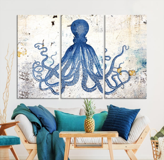 Abstract Octopus Painting on Giclee Canvas Wall Art Print Framed Ready to Hang