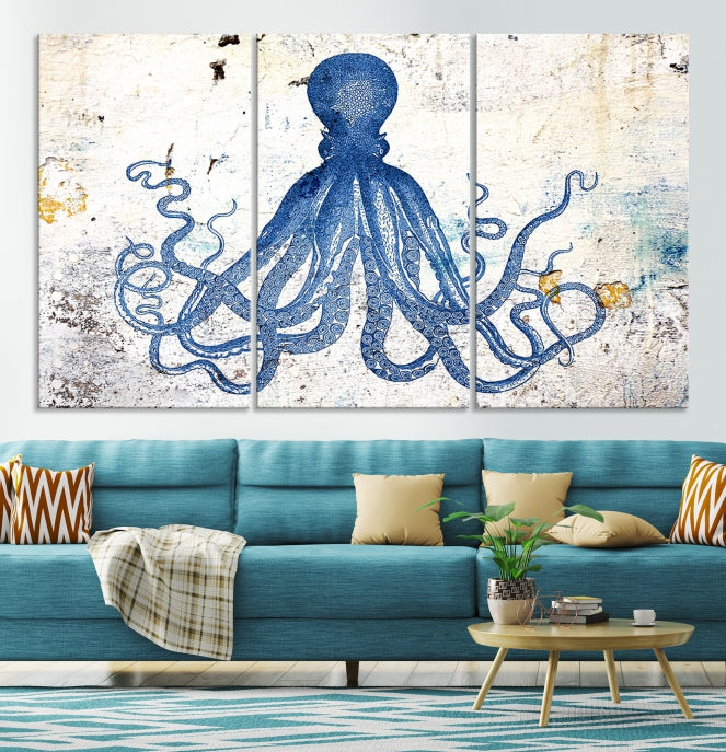 Abstract Octopus Painting on Giclee Canvas Wall Art Print Framed Ready to Hang