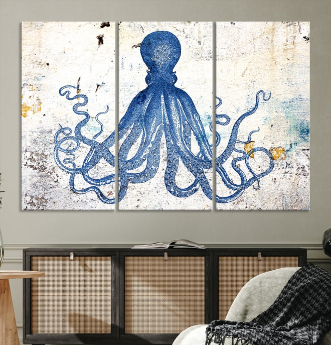 Abstract Octopus Painting on Giclee Canvas Wall Art Print Framed Ready to Hang