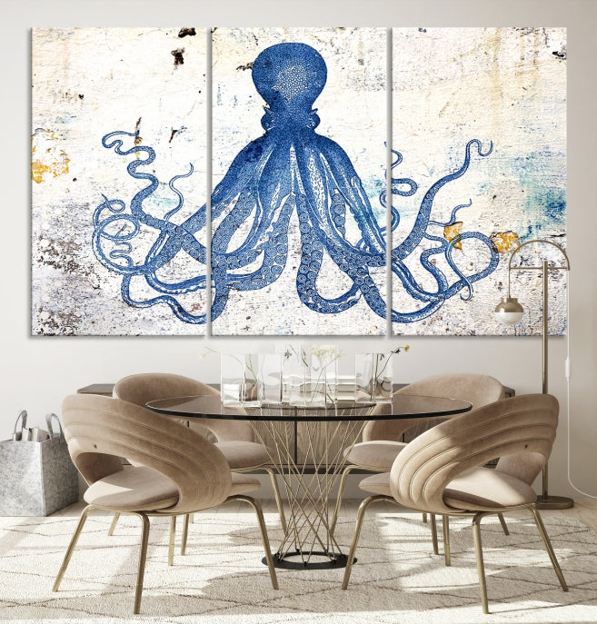 Abstract Octopus Painting on Giclee Canvas Wall Art Print Framed Ready to Hang