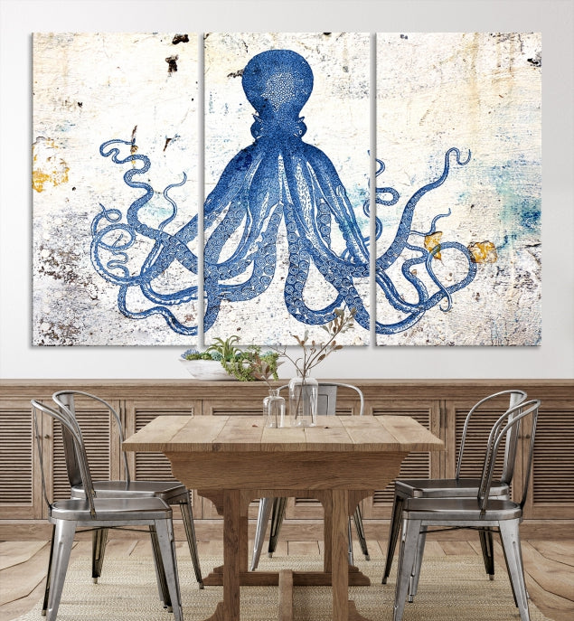 Abstract Octopus Painting on Giclee Canvas Wall Art Print Framed Ready to Hang