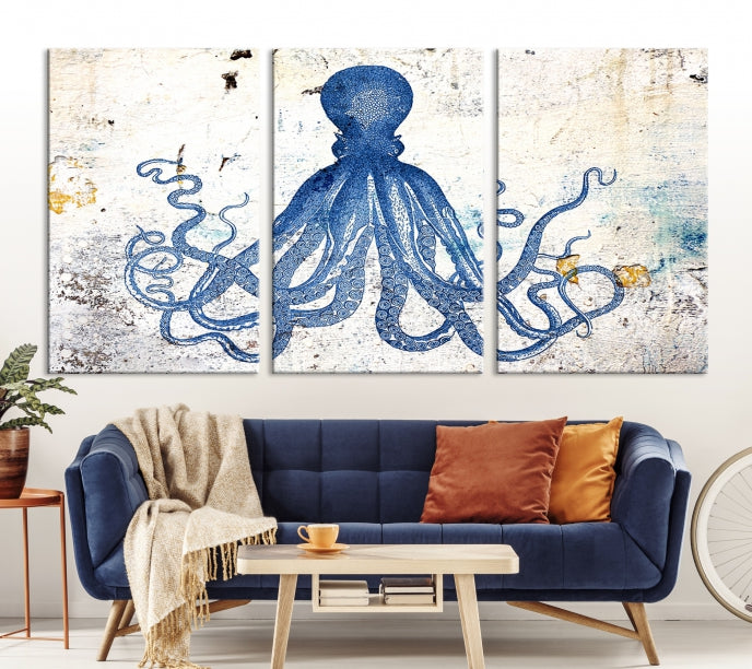 Abstract Octopus Painting on Giclee Canvas Wall Art Print Framed Ready to Hang