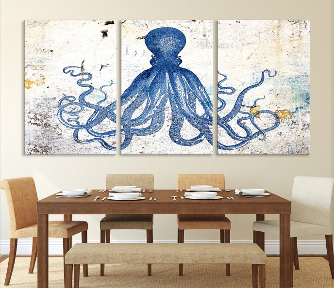 Abstract Octopus Painting on Giclee Canvas Wall Art Print Framed Ready to Hang