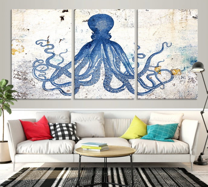 Abstract Octopus Painting on Giclee Canvas Wall Art Print Framed Ready to Hang