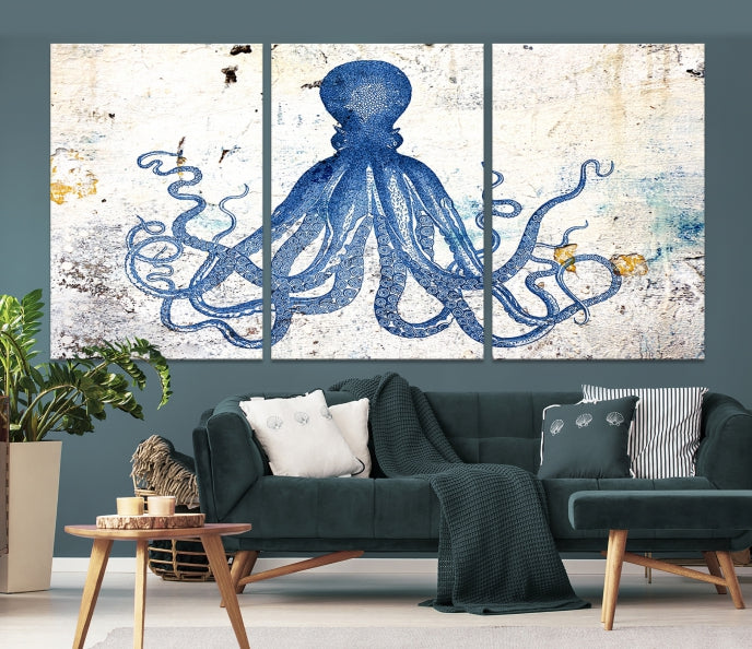 Abstract Octopus Painting on Giclee Canvas Wall Art Print Framed Ready to Hang