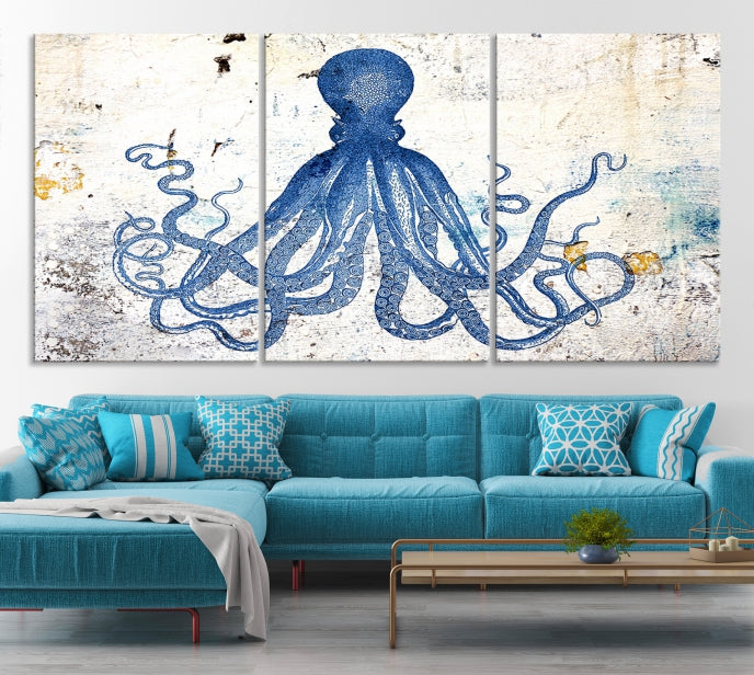 Abstract Octopus Painting on Giclee Canvas Wall Art Print Framed Ready to Hang