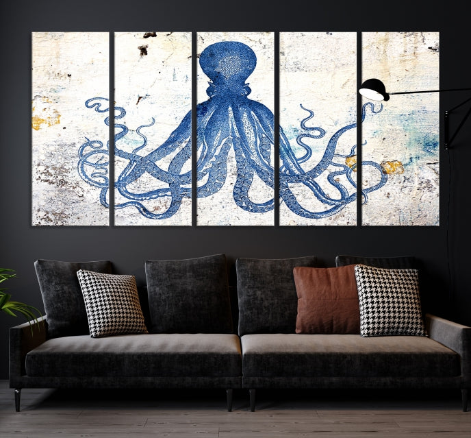 Abstract Octopus Painting on Giclee Canvas Wall Art Print Framed Ready to Hang