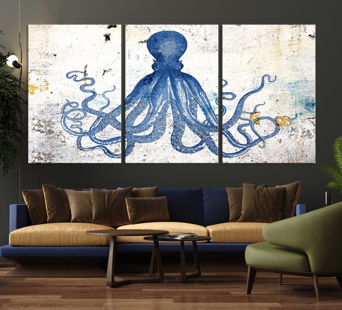 Abstract Octopus Painting on Giclee Canvas Wall Art Print Framed Ready to Hang