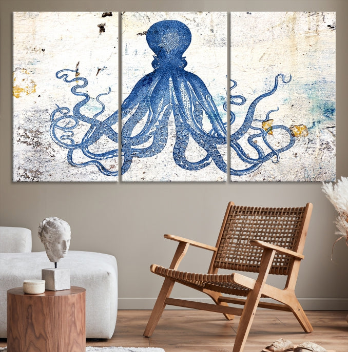 Abstract Octopus Painting on Giclee Canvas Wall Art Print Framed Ready to Hang