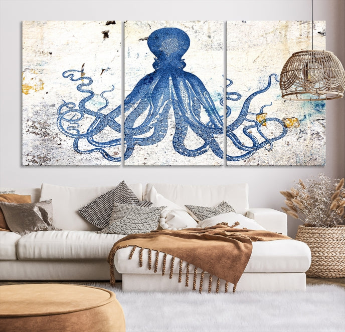 Abstract Octopus Painting on Giclee Canvas Wall Art Print Framed Ready to Hang