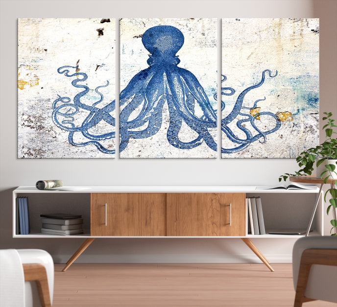 Abstract Octopus Painting on Giclee Canvas Wall Art Print Framed Ready to Hang