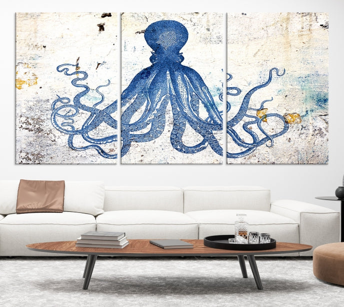 Abstract Octopus Painting on Giclee Canvas Wall Art Print Framed Ready to Hang