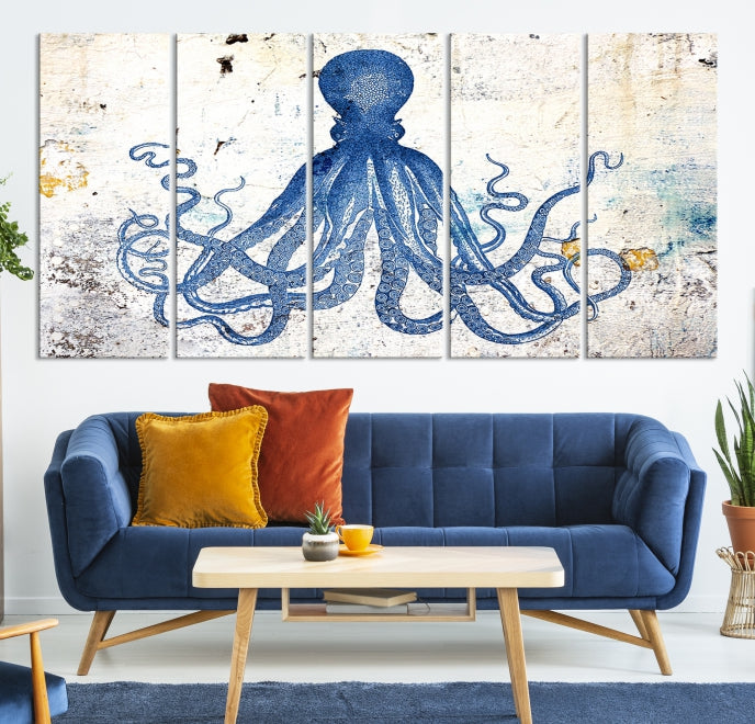 Abstract Octopus Painting on Giclee Canvas Wall Art Print Framed Ready to Hang