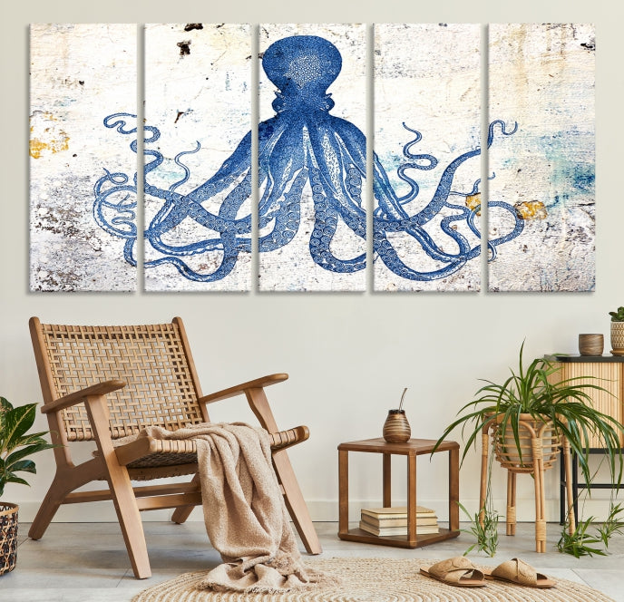 Abstract Octopus Painting on Giclee Canvas Wall Art Print Framed Ready to Hang