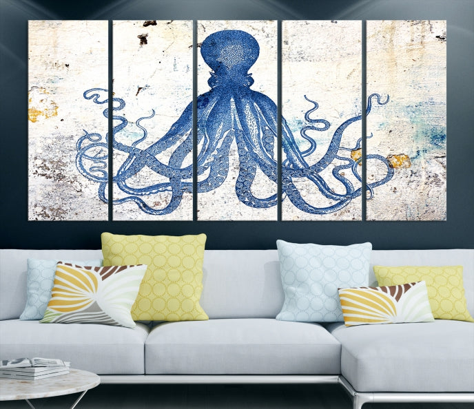 Abstract Octopus Painting on Giclee Canvas Wall Art Print Framed Ready to Hang