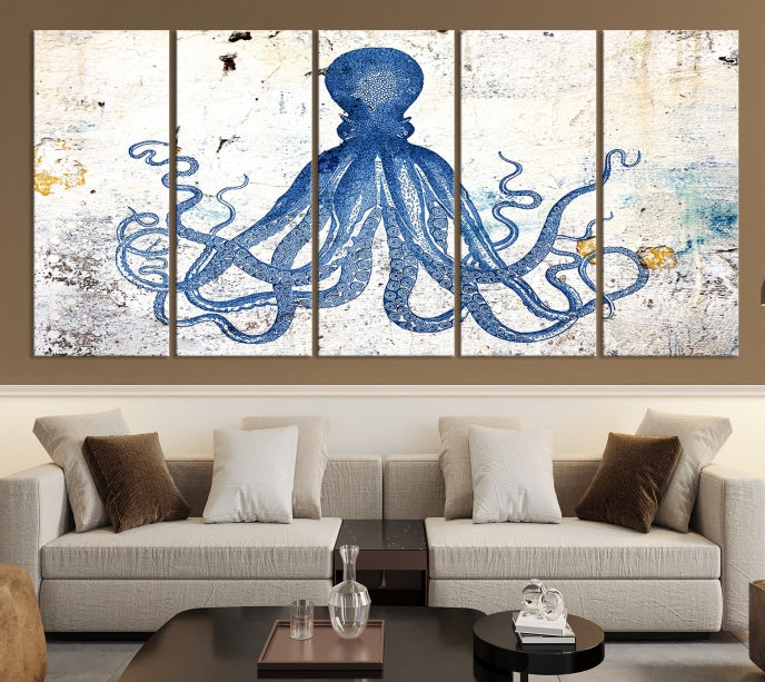 Abstract Octopus Painting on Giclee Canvas Wall Art Print Framed Ready to Hang