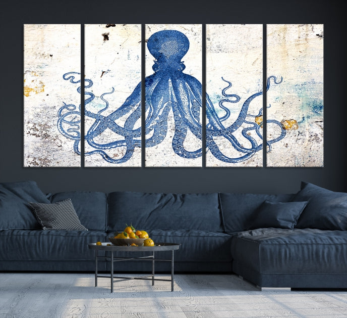 Abstract Octopus Painting on Giclee Canvas Wall Art Print Framed Ready to Hang