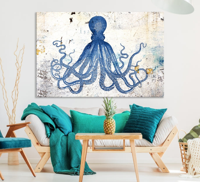 Abstract Octopus Painting on Giclee Canvas Wall Art Print Framed Ready to Hang