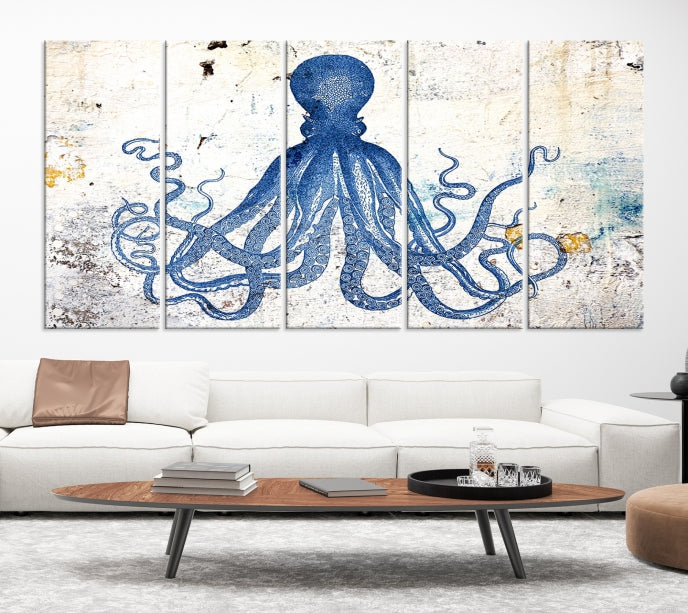 Abstract Octopus Painting on Giclee Canvas Wall Art Print Framed Ready to Hang