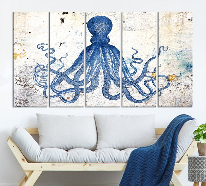 Abstract Octopus Painting on Giclee Canvas Wall Art Print Framed Ready to Hang