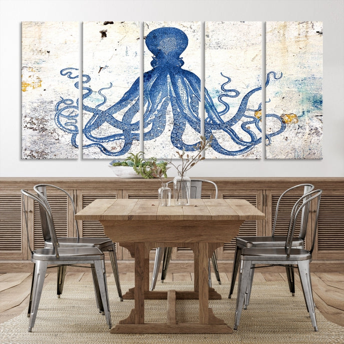 Abstract Octopus Painting on Giclee Canvas Wall Art Print Framed Ready to Hang