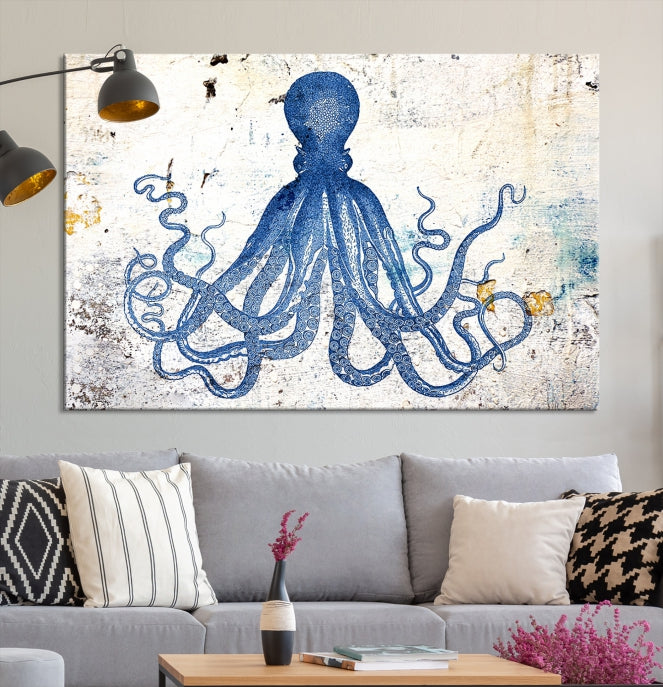 Abstract Octopus Painting on Giclee Canvas Wall Art Print Framed Ready to Hang