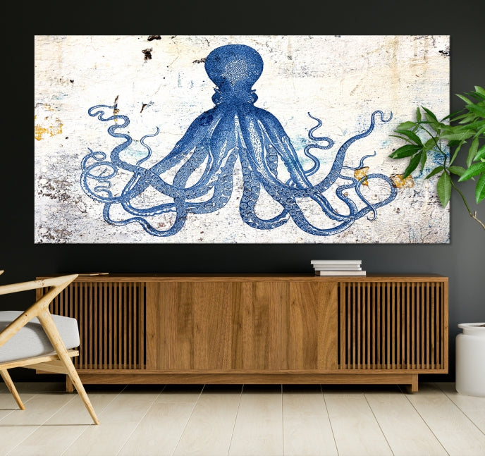 Abstract Octopus Painting on Giclee Canvas Wall Art Print Framed Ready to Hang