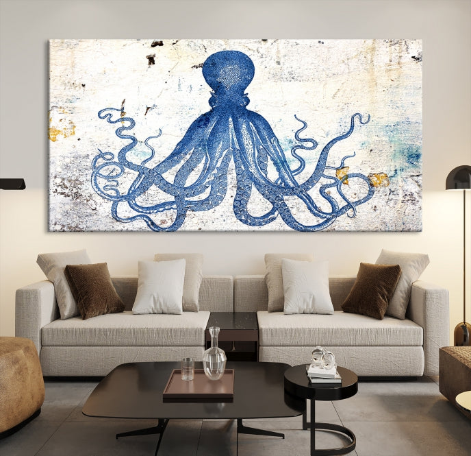 Abstract Octopus Painting on Giclee Canvas Wall Art Print Framed Ready to Hang