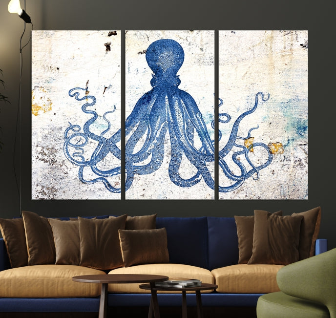 Abstract Octopus Painting on Giclee Canvas Wall Art Print Framed Ready to Hang