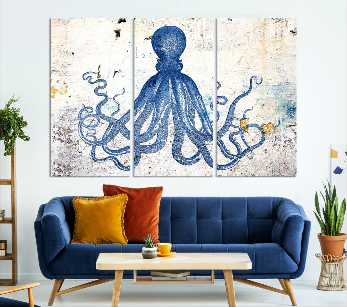 Abstract Octopus Painting on Giclee Canvas Wall Art Print Framed Ready to Hang