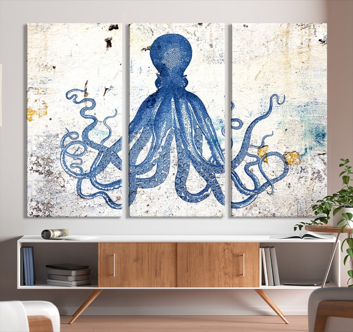 Abstract Octopus Painting on Giclee Canvas Wall Art Print Framed Ready to Hang