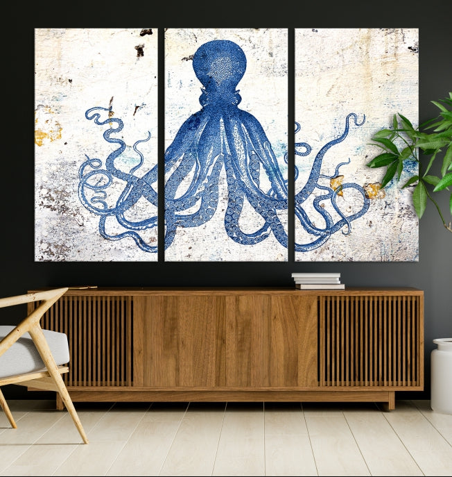 Abstract Octopus Painting on Giclee Canvas Wall Art Print Framed Ready to Hang