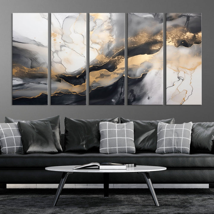 Abstract Painting Gray Gold Canvas Print Contemporary Wall Art Decorative Art