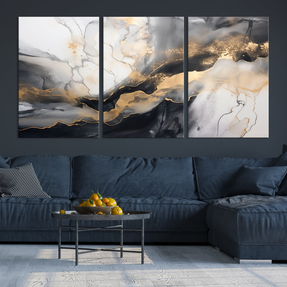 Abstract Painting Gray Gold Canvas Print Contemporary Wall Art Decorative Art