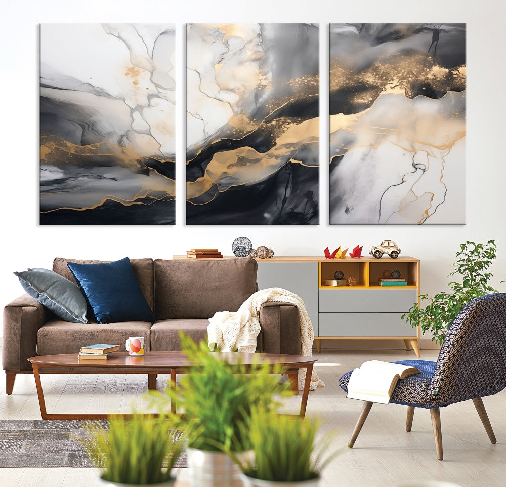 Abstract Painting Gray Gold Canvas Print Contemporary Wall Art Decorative Art