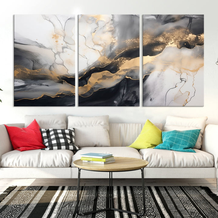 Abstract Painting Gray Gold Canvas Print Contemporary Wall Art Decorative Art