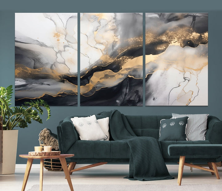 Abstract Painting Gray Gold Canvas Print Contemporary Wall Art Decorative Art