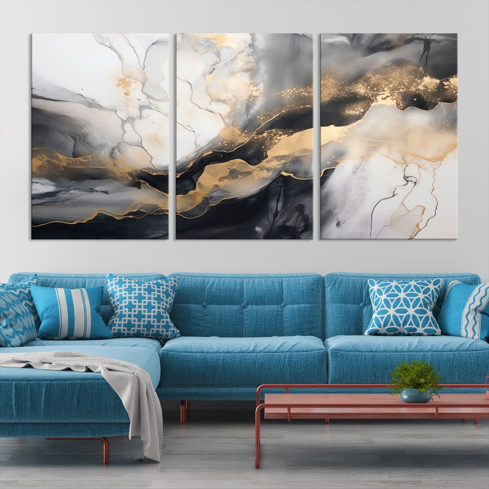 Abstract Painting Gray Gold Canvas Print Contemporary Wall Art Decorative Art