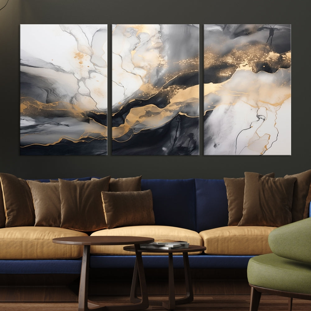 Abstract Painting Gray Gold Canvas Print Contemporary Wall Art Decorative Art